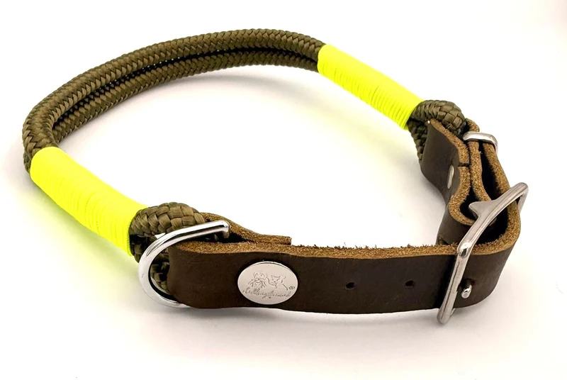Tau-Leder-Halsband Oliv Neongelb