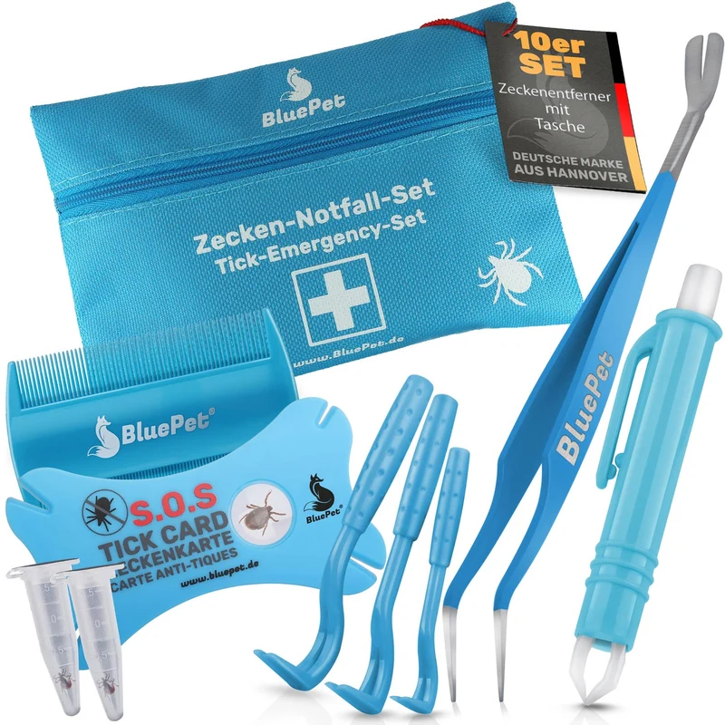 10 teiliges Set Zeckenentferner, Notfallset für Hunde & Katzen