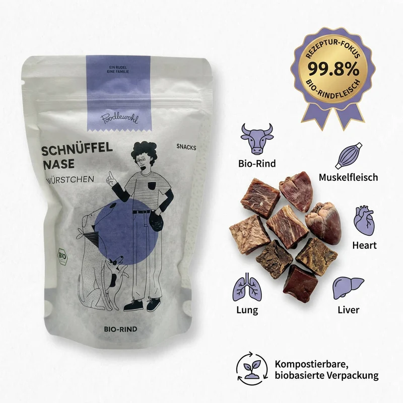 Poodlewohl Leckerli Bio Rind Würstchen – Natürlicher Snack für Hunde