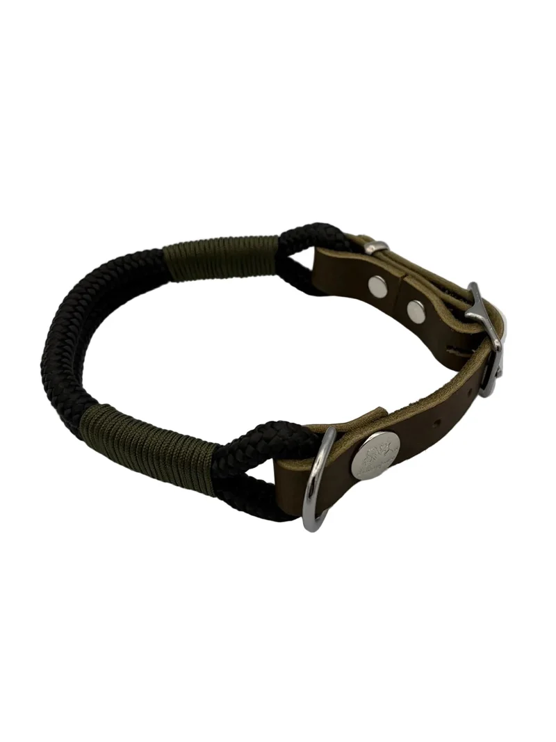 Tau-Leder-Halsband Schwarz Oliv
