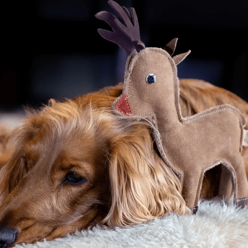 Nachhaltiges Leder Hundespielzeug Elch "Rudolph Rentier" | Schadstofffrei & robust