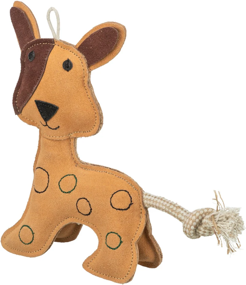 Hundespielzeug aus Leder stehender Hund mit durchlaufendem Tau, geräuschlos