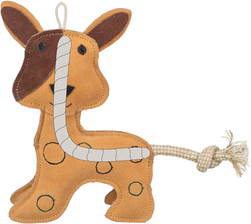 Hundespielzeug aus Leder stehender Hund mit durchlaufendem Tau, geräuschlos