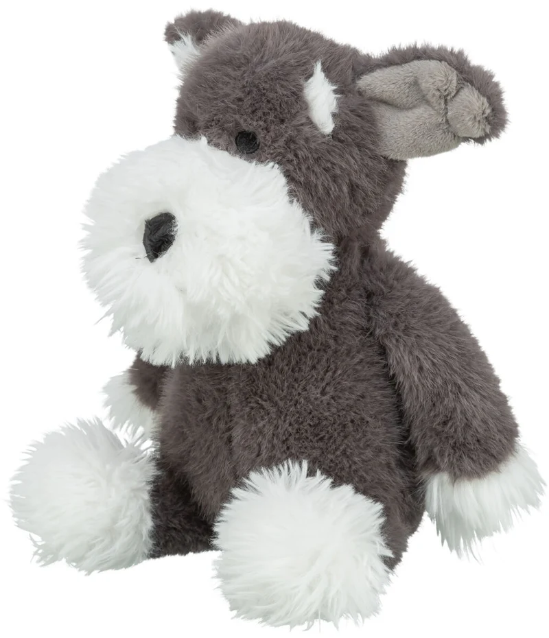 Grau-weißer Schnauzer Plüschspielzeug für Hunde, geräuschlos