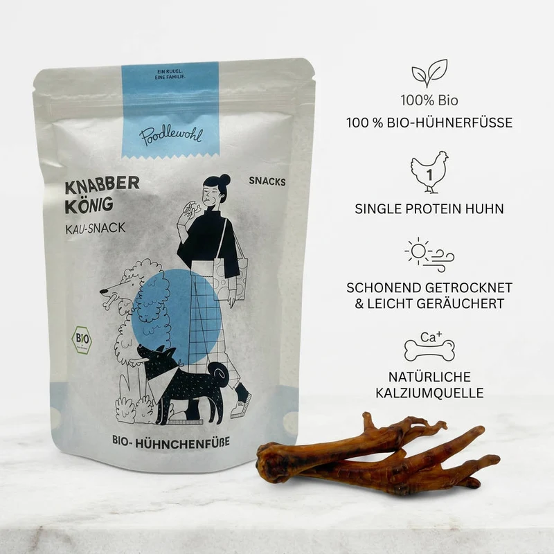 Poodlewohl Bio-Hühnerfüße – knuspriger Kausnack