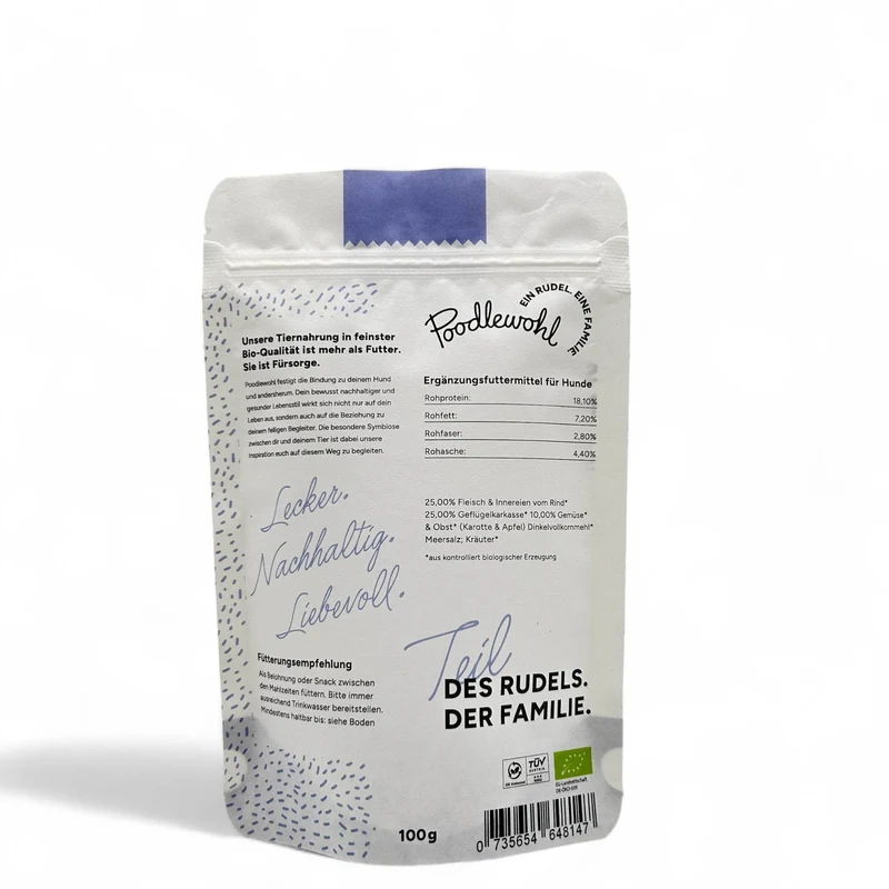 Poodlewohl Bio Leckerli Rind & Huhn – mit Karotte & Apfel