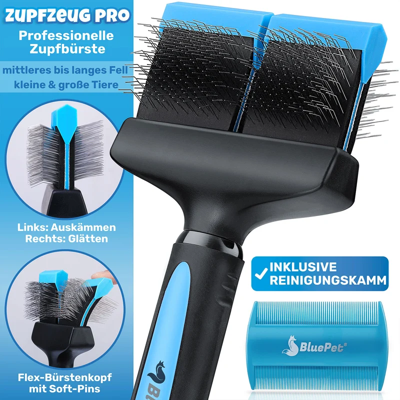 Profi Flexible Zupfbürste für Langhaar + Reinigungskamm