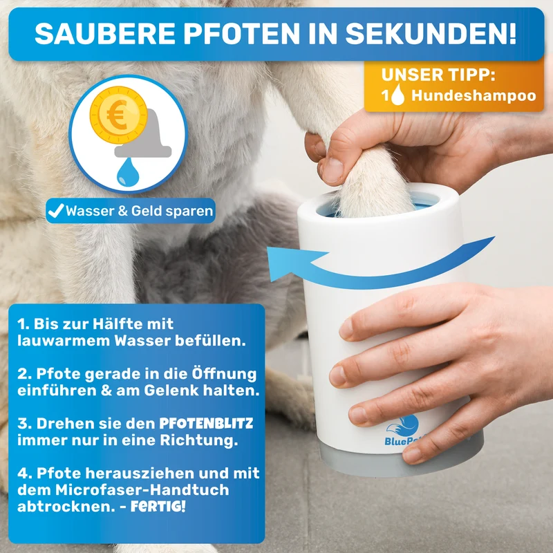 "PfotenBlitz" Pfotenreiniger für Hunde in S,L,XXL
