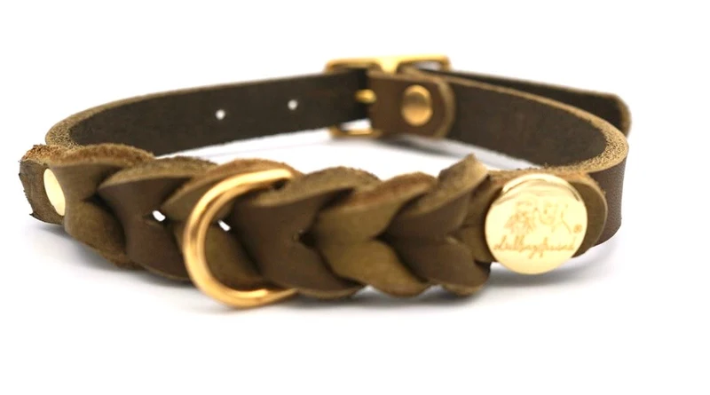 Lederhalsband geflochten Oliv