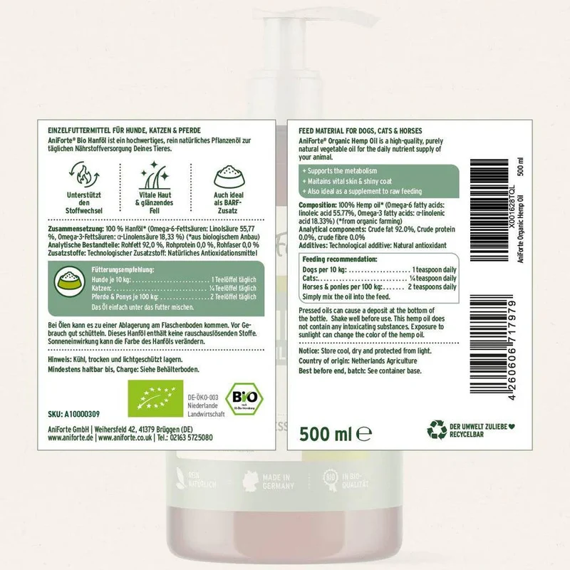 AniForte Bio Hanföl – für Hunde & Katzen