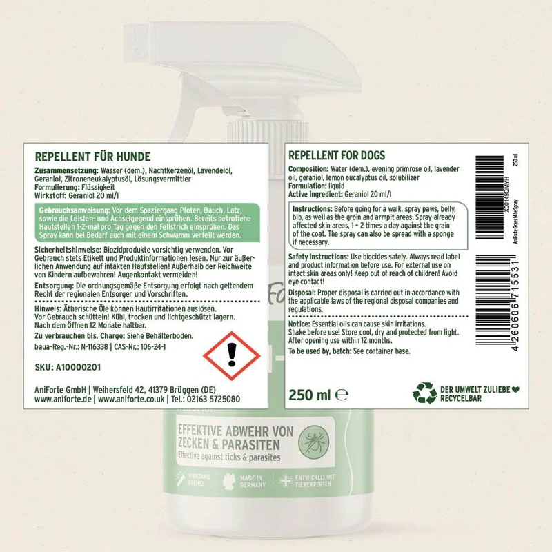 AniForte Zeckenspray – pflanzlicher Schutz für Hunde