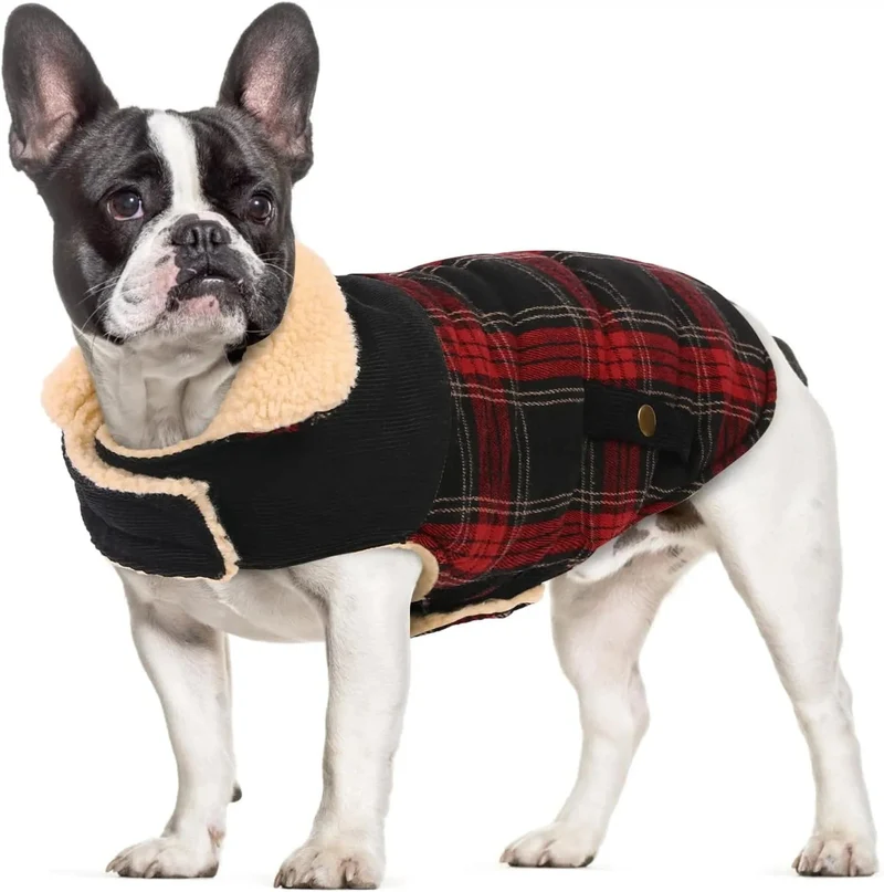 Casaco de Inverno para cão - colete polar grosso com estampado tartã - ideal para o Natal