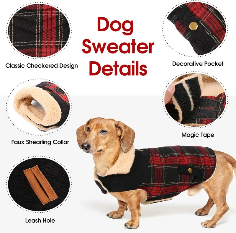 Casaco de Inverno para cão - colete polar grosso com estampado tartã - ideal para o Natal
