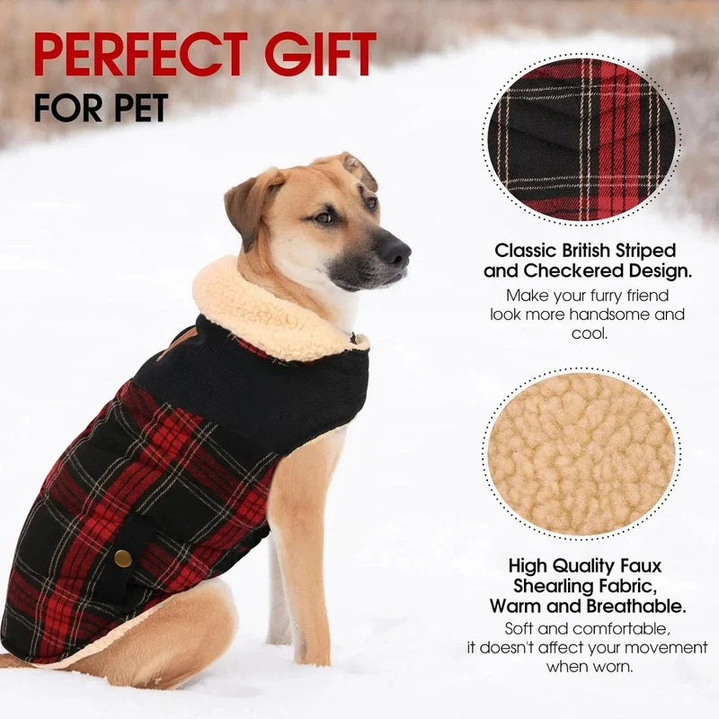 Casaco de Inverno para cão - colete polar grosso com estampado tartã - ideal para o Natal