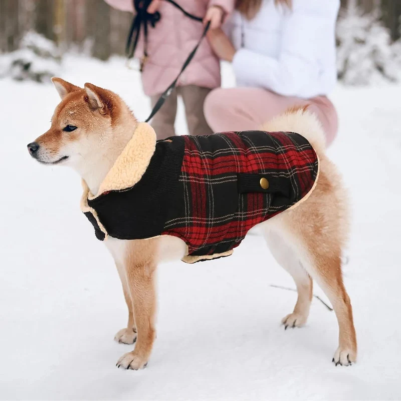 Casaco de Inverno para cão - colete polar grosso com estampado tartã - ideal para o Natal