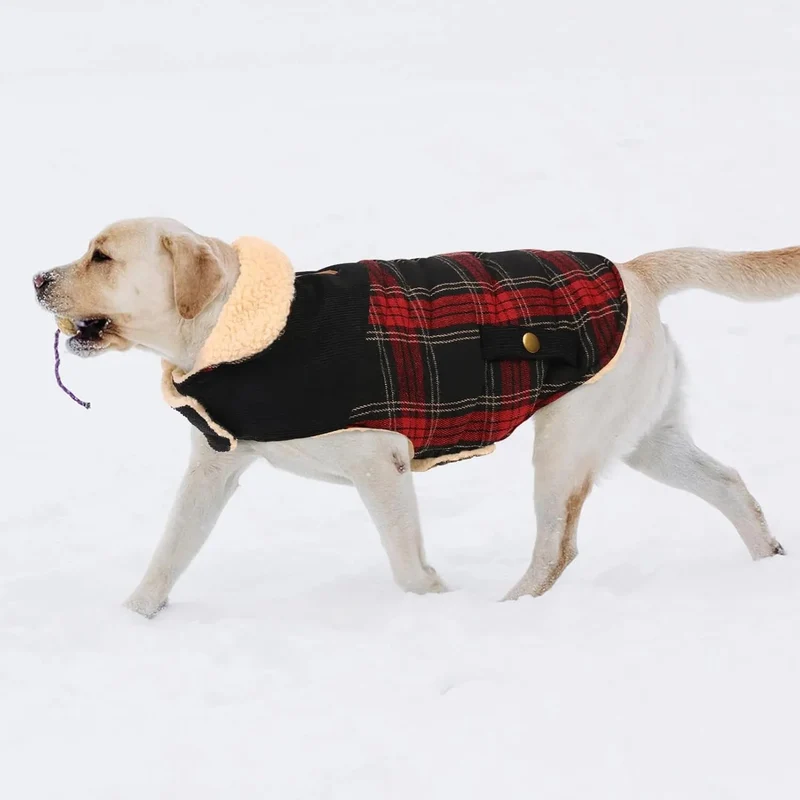 Casaco de Inverno para cão - colete polar grosso com estampado tartã - ideal para o Natal