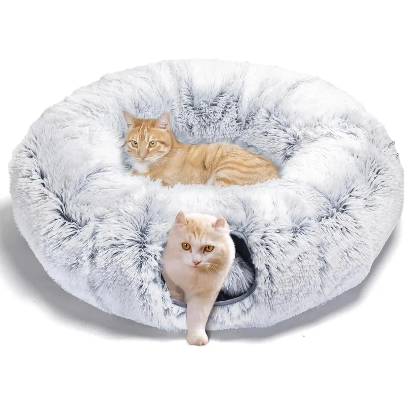 Cama - Túnel para gatos, 2 em 1 cama e túnel, com almofada removível
