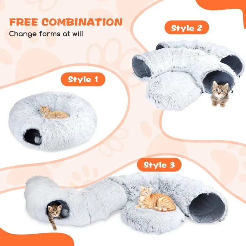 Cama - Túnel para gatos, 2 em 1 cama e túnel, com almofada removível