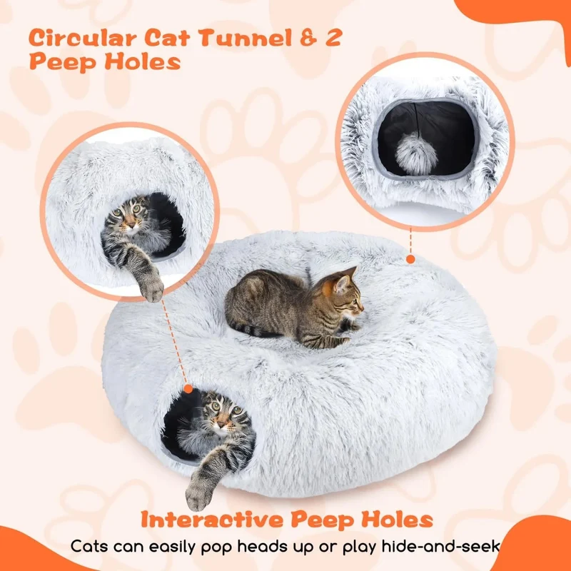 Cama - Túnel para gatos, 2 em 1 cama e túnel, com almofada removível