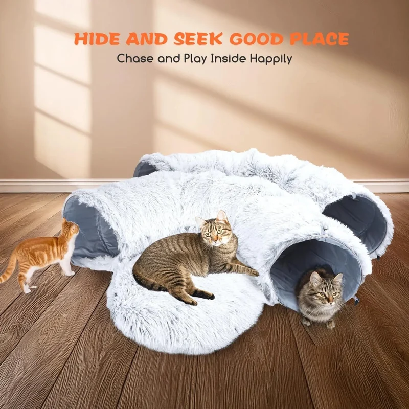 Cama - Túnel para gatos, 2 em 1 cama e túnel, com almofada removível