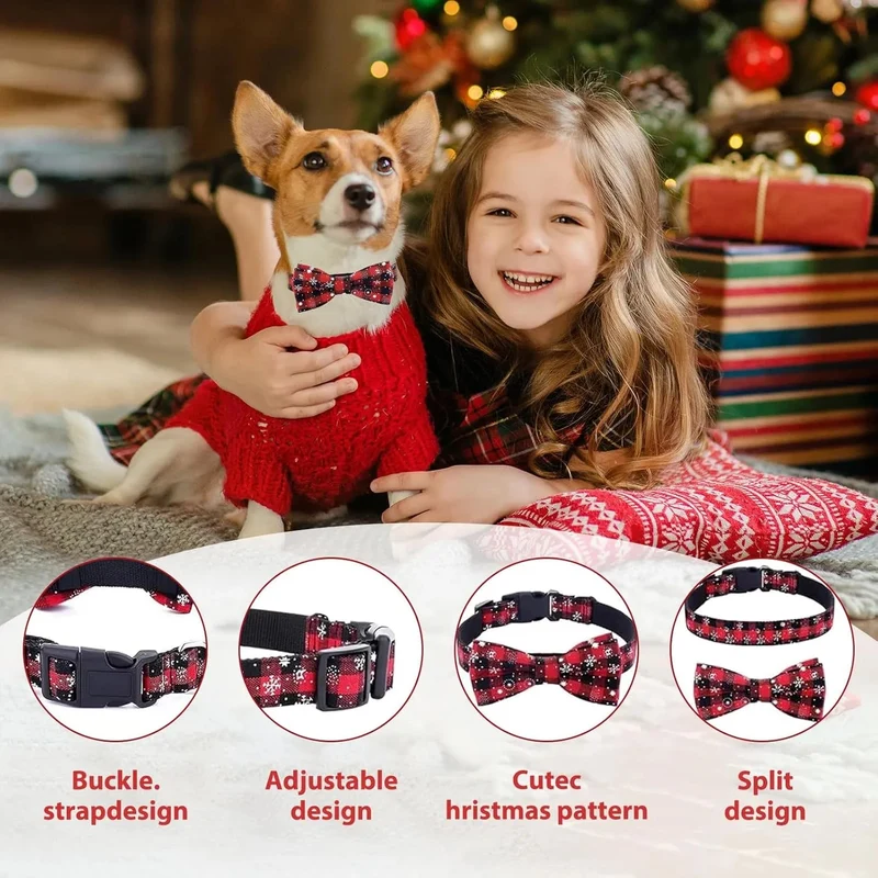 Coleira de Natal para cão ou gato com gravata borboleta