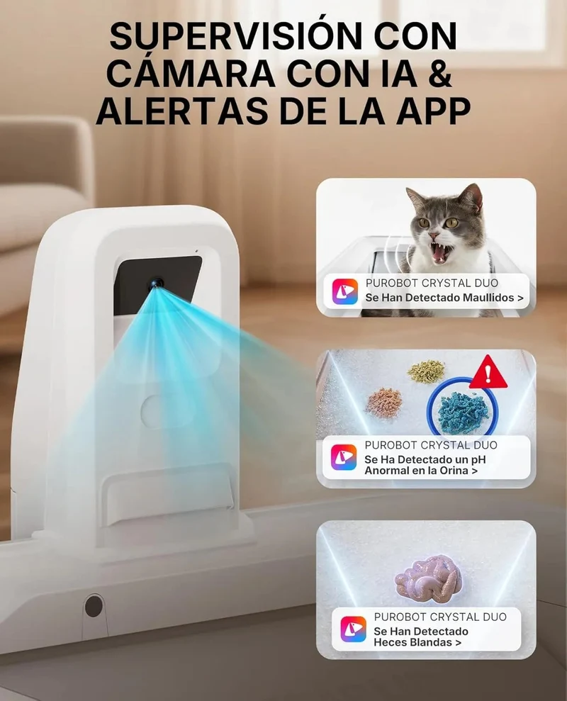 PETKIT PUROBOT Crystal Duo WC para gatos auto-limpável, câmara AI, auto-limpeza de areia para gatos, limpeza bidirecional, bandeja substituível, eliminação de odores