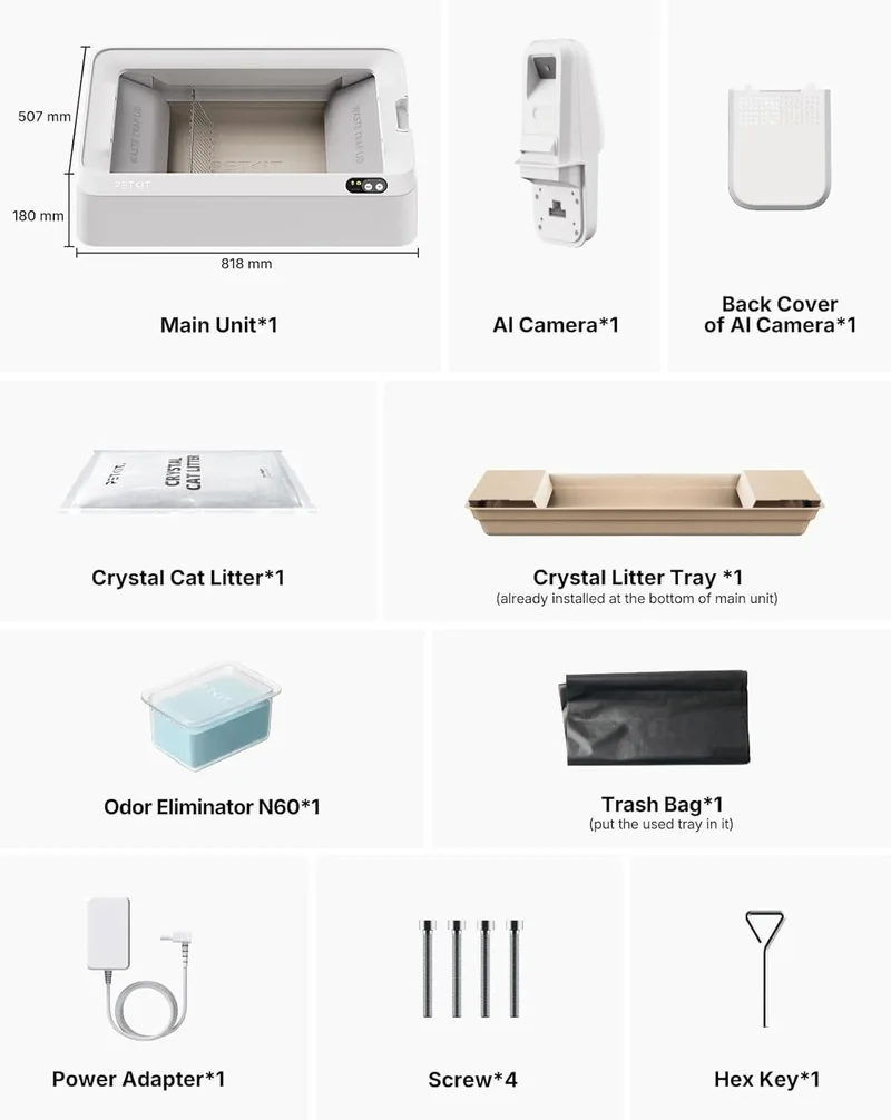 PETKIT PUROBOT Crystal Duo WC para gatos auto-limpável, câmara AI, auto-limpeza de areia para gatos, limpeza bidirecional, bandeja substituível, eliminação de odores