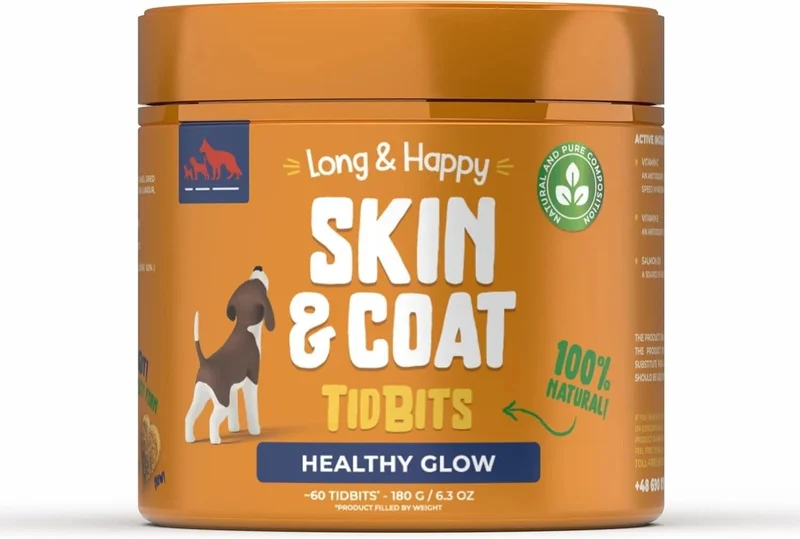 Snacks para Cães, Contra a Queda de Pelo - Alimento Suplementar para Cães para Manter o Pelo e a Pele Saudáveis - com Óleo de Salmão, Vitamina A e E - 180 g