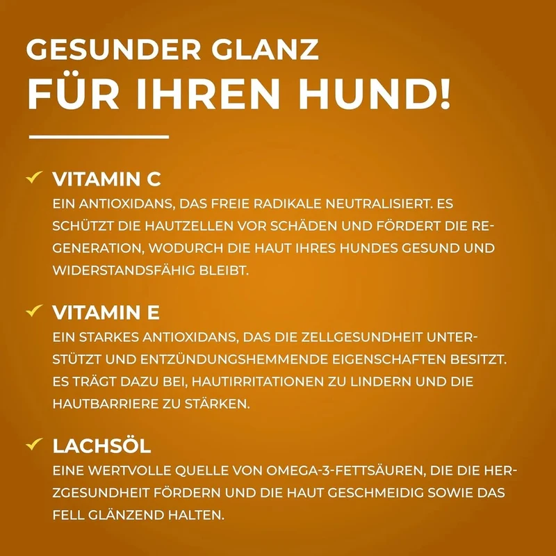 Snacks para Cães, Contra a Queda de Pelo - Alimento Suplementar para Cães para Manter o Pelo e a Pele Saudáveis - com Óleo de Salmão, Vitamina A e E - 180 g