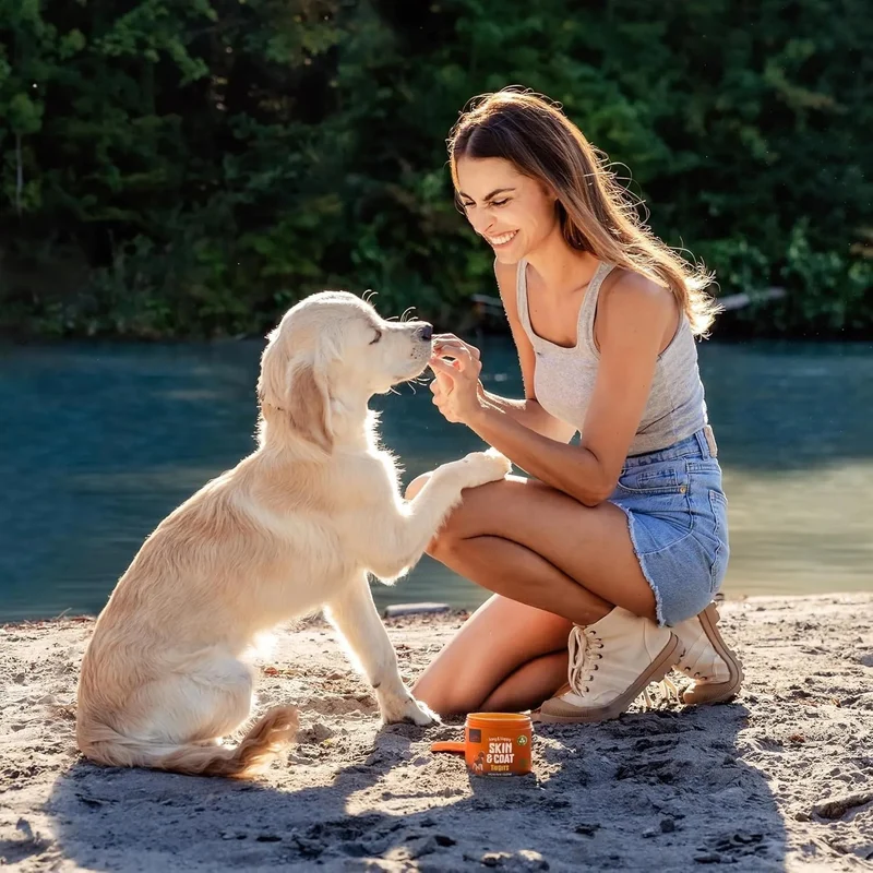 Snacks para Cães, Contra a Queda de Pelo - Alimento Suplementar para Cães para Manter o Pelo e a Pele Saudáveis - com Óleo de Salmão, Vitamina A e E - 180 g