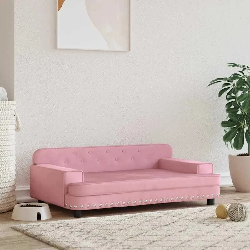 Cama para cães ou gatos, em veludo rosa, 90 x 53 x 30 cm