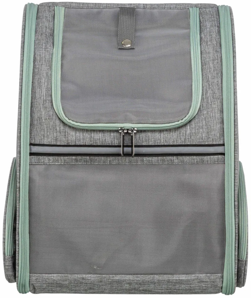 Luftdurchlässiger Hunde- und Katzenrucksack Chloe aus Mesh mit Brust- und Taillengurt, hellgrau/salbei