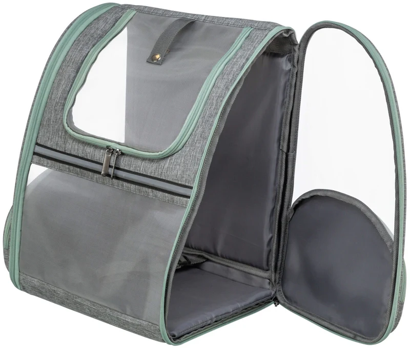 Luftdurchlässiger Hunde- und Katzenrucksack Chloe aus Mesh mit Brust- und Taillengurt, hellgrau/salbei