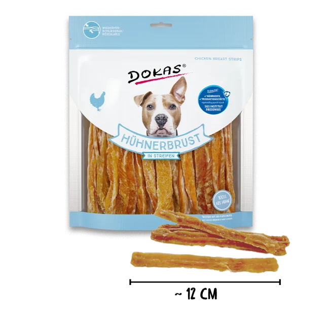 Dokas Hühnerbrust Kaustreifen für Hunde – 93 % Huhn