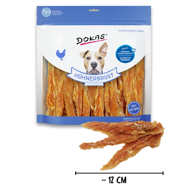 Dokas Hühnerbrust Kaustreifen für Hunde – 93 % Huhn
