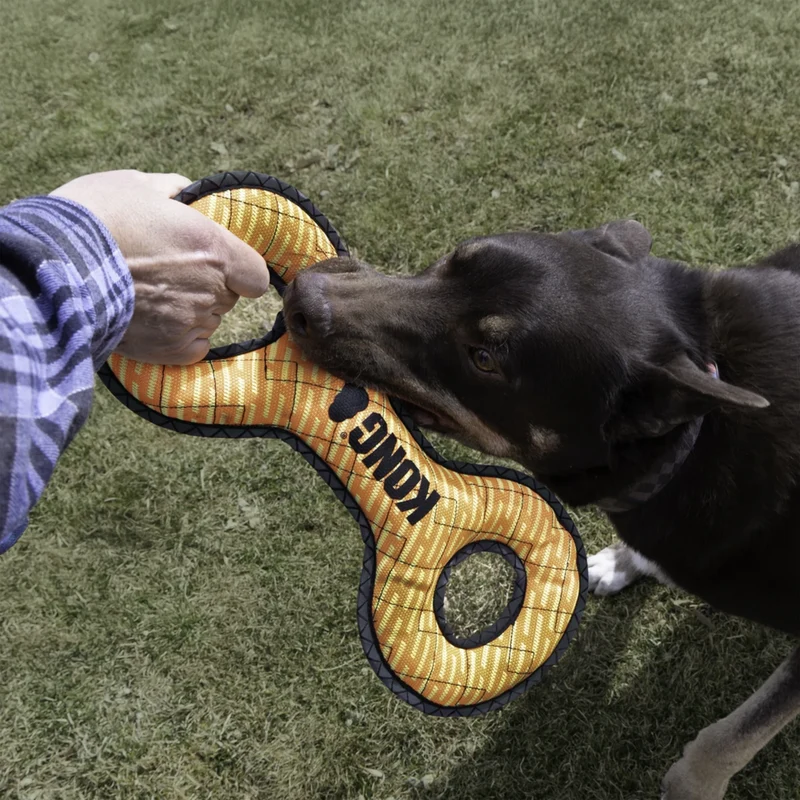 KONG Armor Double Tug – Robustes Zerrspielzeug für Hunde mit Quietscher & Reflektor