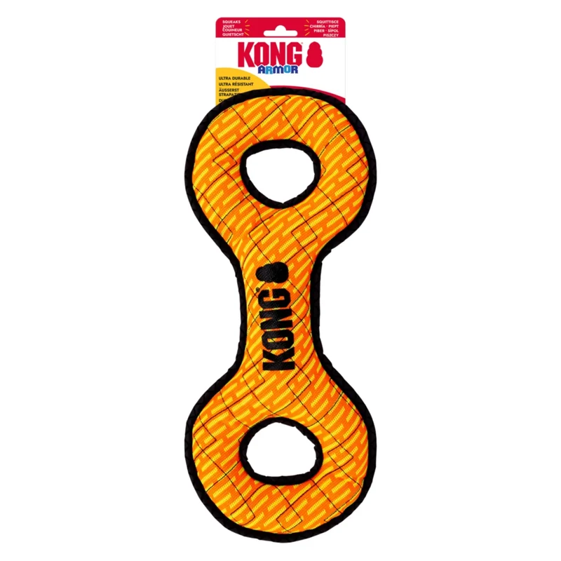 KONG Armor Double Tug – Robustes Zerrspielzeug für Hunde mit Quietscher & Reflektor
