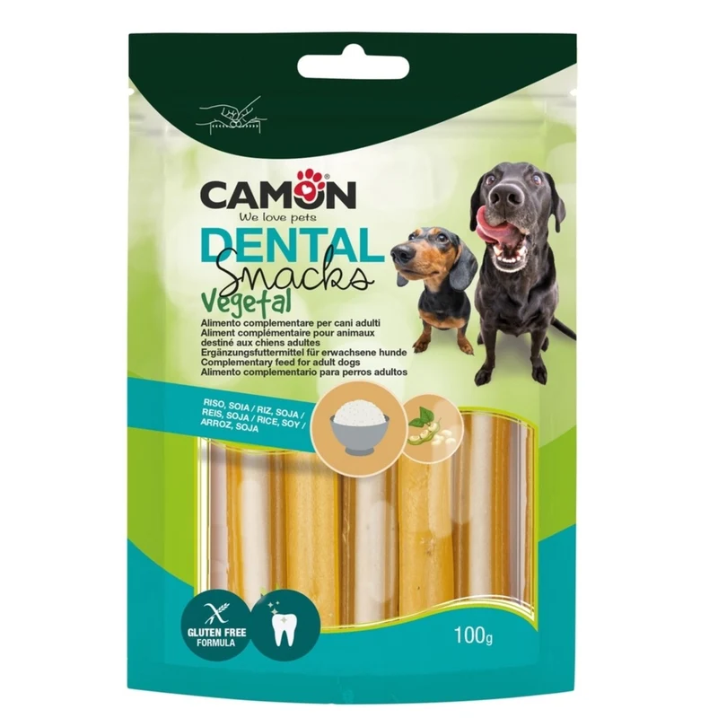 CAMON Veggie Dental Stick – Veganer Hundesnack mit Reis & Soja-Füllung
