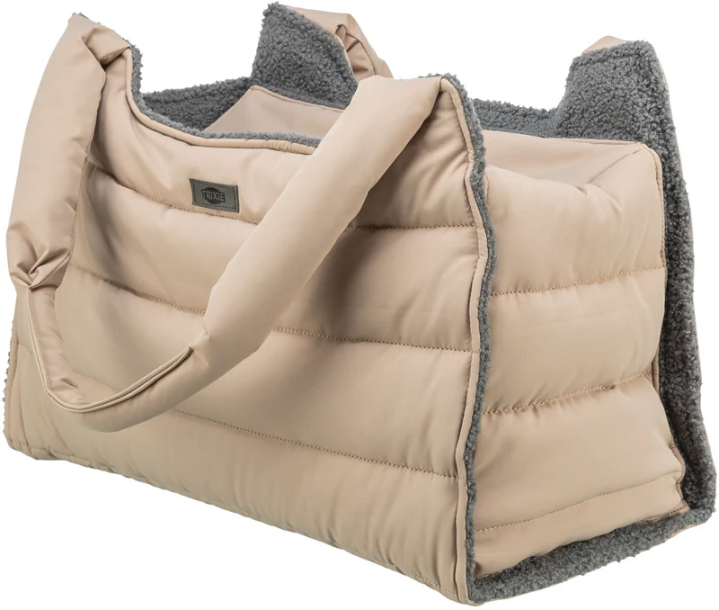 Puffertasche für Hunde in blush mit grauem Teddyfutter
