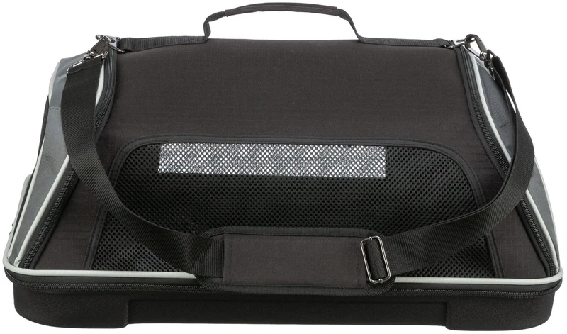 Schwarz/graue Hundetasche Boarding fürs Flugzeug, flach mit großer Grundfläche