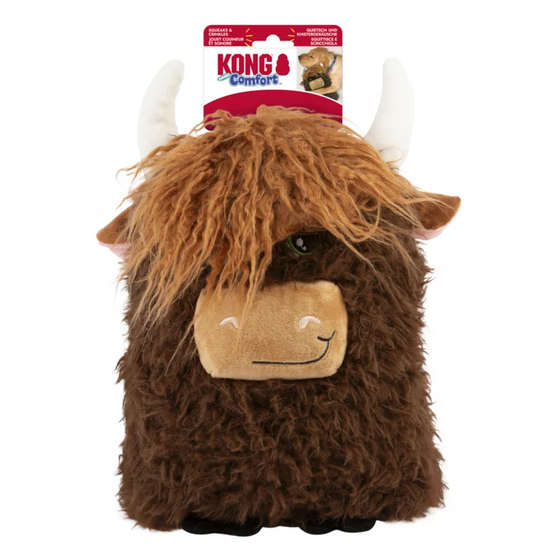 KONG Comfort Jumbo Highland Cow XL – Großes Plüsch-Hundespielzeug | 44,8 cm