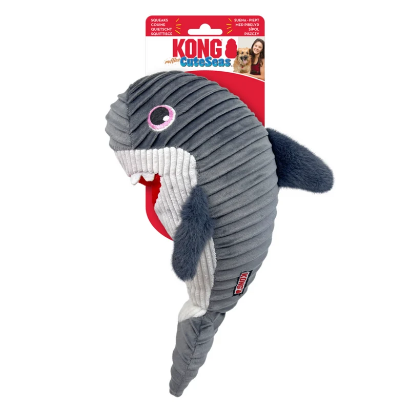 KONG CuteSeas Rufflez – Plüsch-Hundespielzeug mit Quietscher & Knister | Hai & Krabbe
