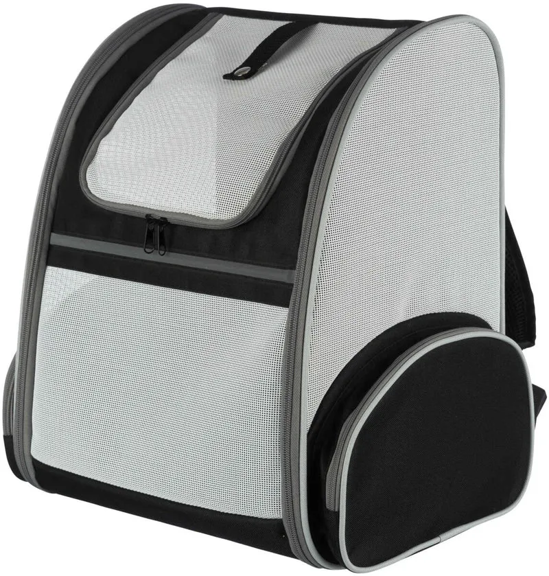 Luftdurchlässiger Hunde- und Katzenrucksack Chloe aus Mesh mit Brust- und Taillengurt, schwarz/hellgrau