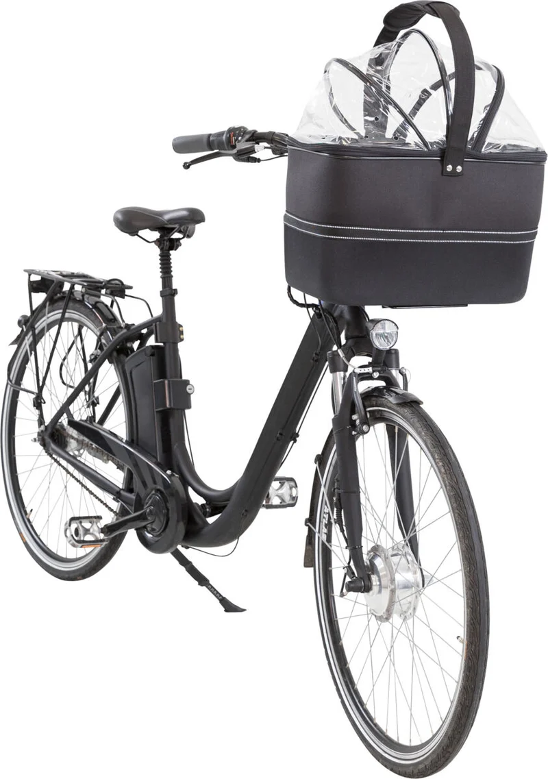 Hundefahrradkorb vorne mit Netzhaube und Regenhaube