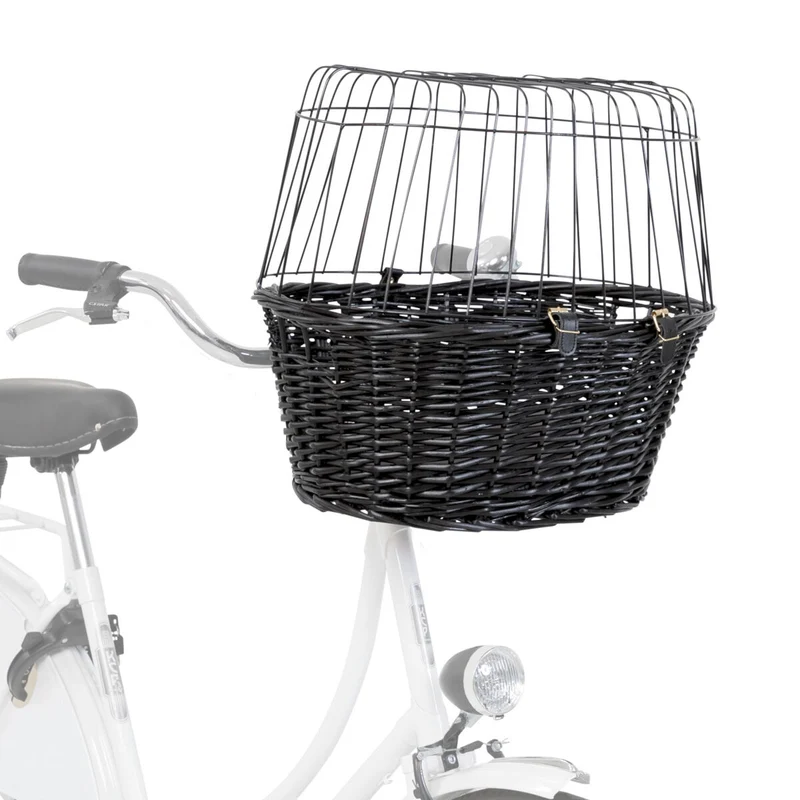 Hundefahrradkorb aus Weide zum Einhängen am Lenker, schwarz
