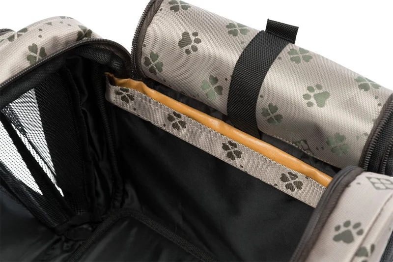 Beige/braune Hundetransporttasche Maxima mit ausklappbarer Liegefläche und Jacquardmuster