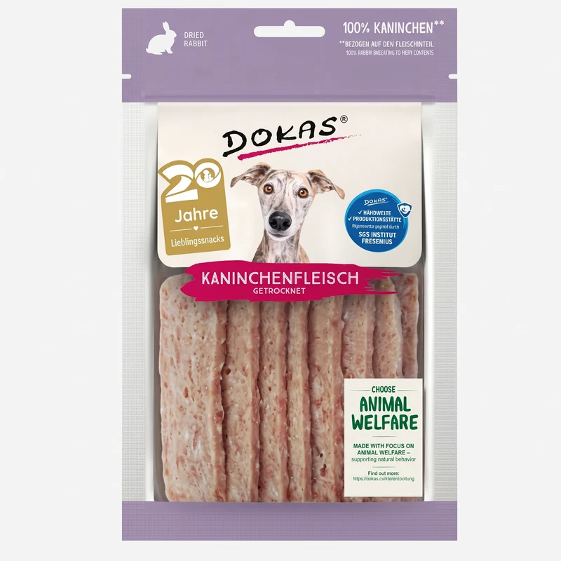 Dokas Hunde-Snack Kaninchenfleisch getrocknet – Luftgetrocknet 70g