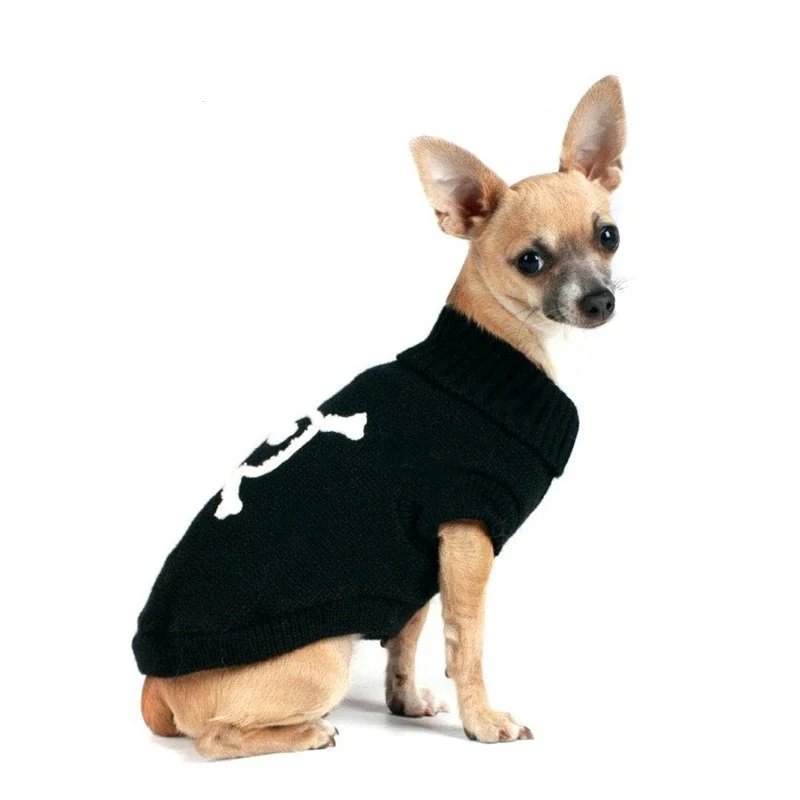 Wolters Hunde Strickpullover Totenkopf – Halloween Hundepullover schwarz, Gr. 20–50 cm