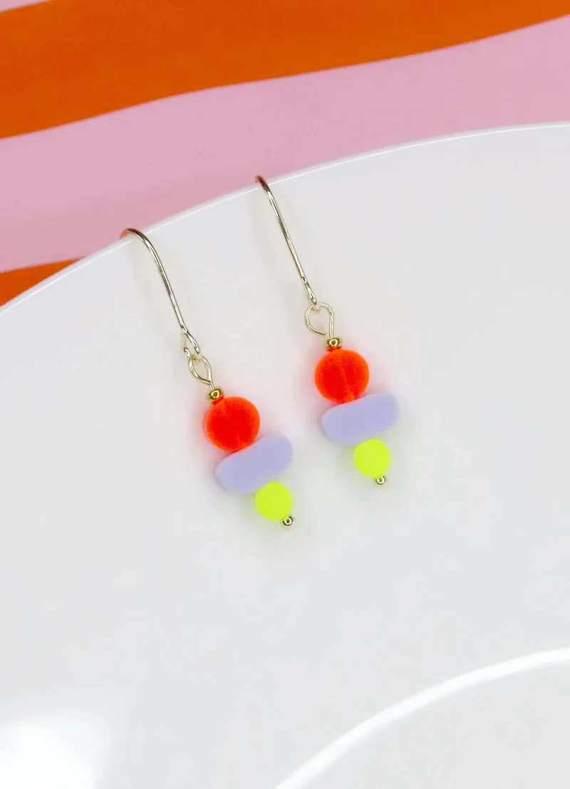 Color Treats Ohrringe in Neonorange/Flieder/Neongelb