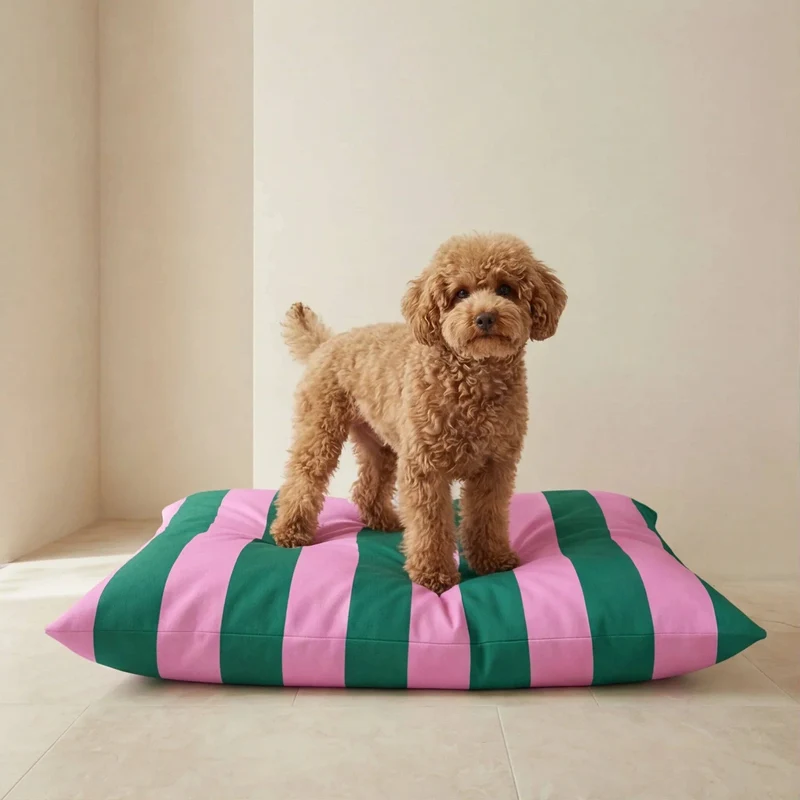 Hundekissen Copo Pink-Grün gestreift – abnehmbar & fleckenresistent